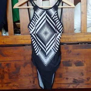 Geometric swimsuit one-piece black and white